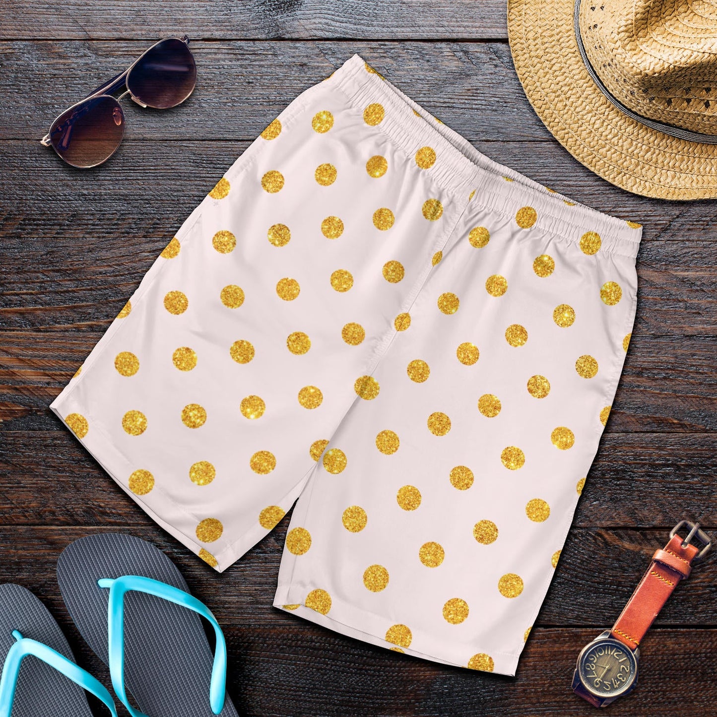 Polka Dot Gold Pink Pattern Print Design 01 Mens Shorts