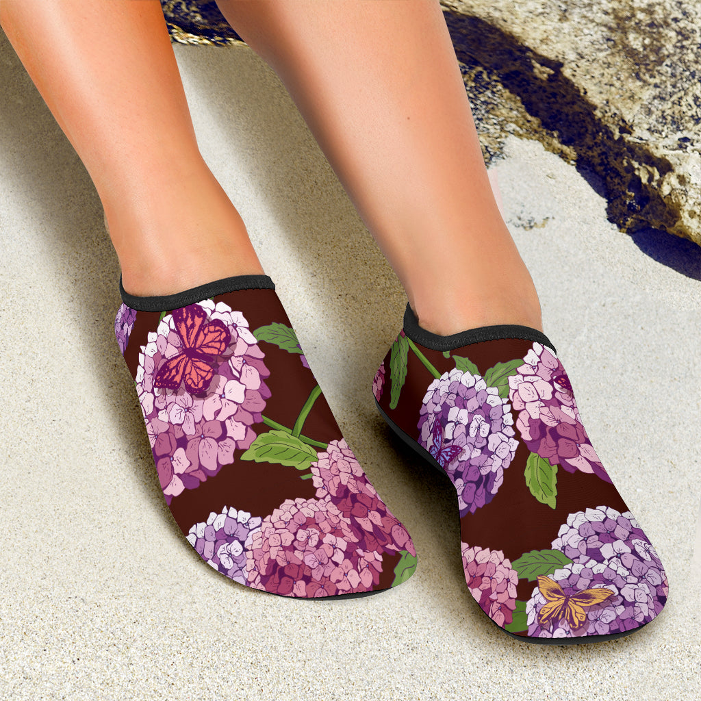 Hydrangea Pattern Print Design HD08 Aqua Water Shoes