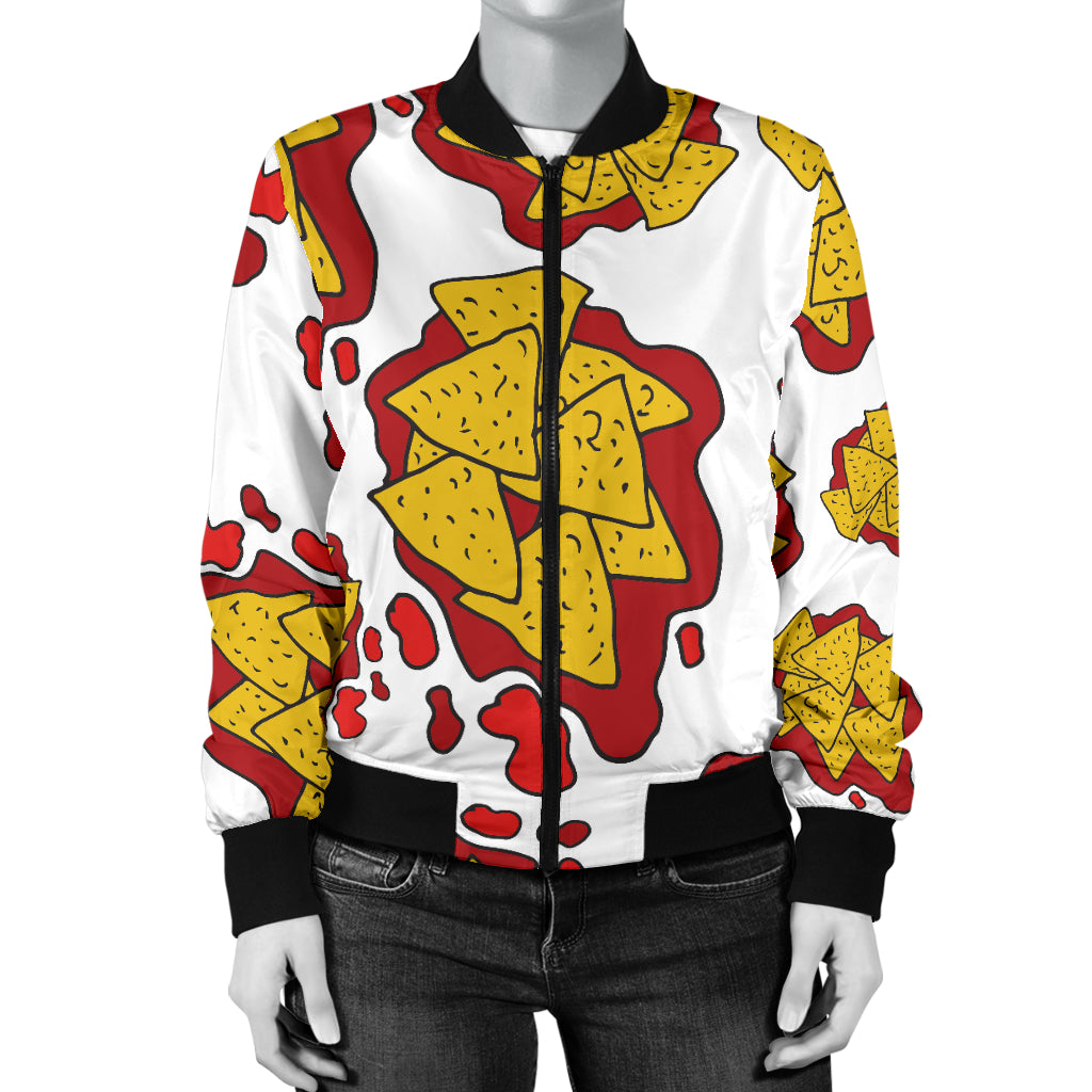 Nachos Pattern Print Design A03 Women's Bomber Jacket