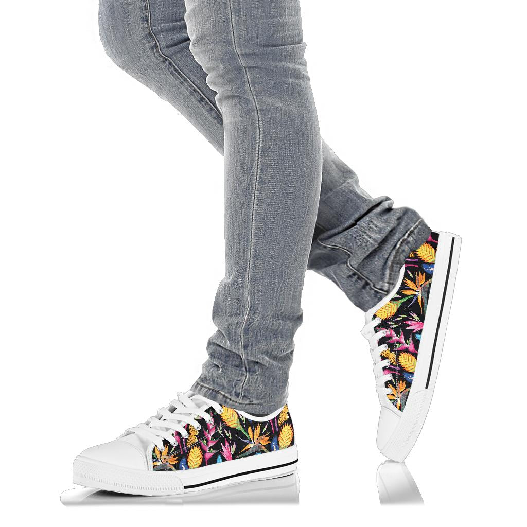 Tropical Flower Pattern Print Design TF016 White Bottom Low Top Shoes