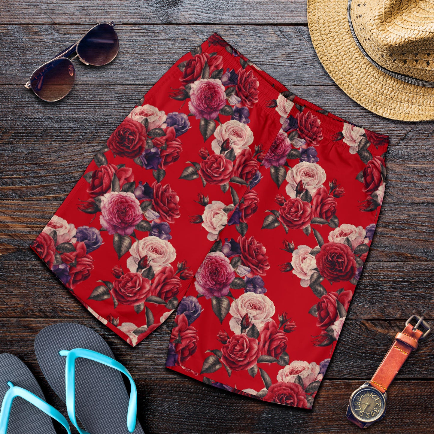 Rose Red Pattern Print Design RO07 Mens Shorts