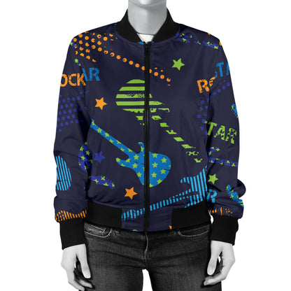 Rock and Roll Pattern Print Design A04 Women's Bomber Jacket