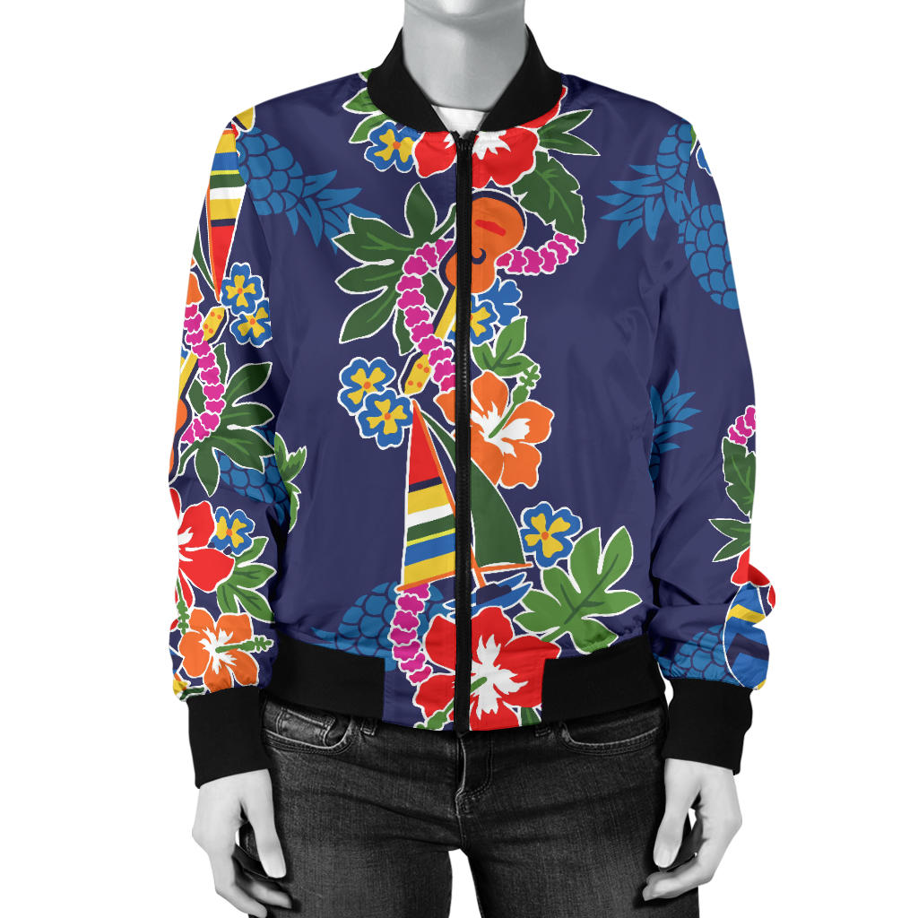 Hawaiian Themed Pattern Print Design H04 Women Bomber Jacket