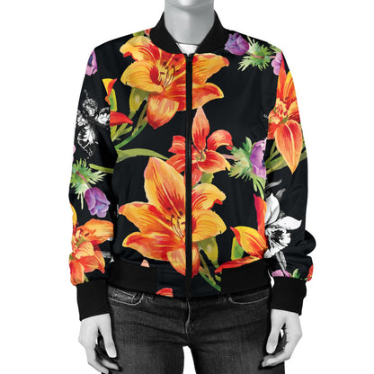 Tropical Flower Pattern Print Design TF02 Women Bomber Jacket