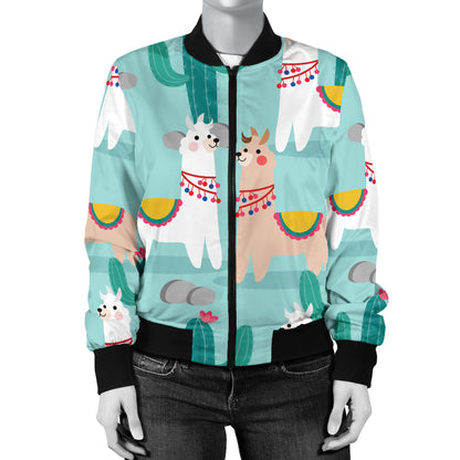 Llama Cactus Pattern Print Design 08 Women's Bomber Jacket
