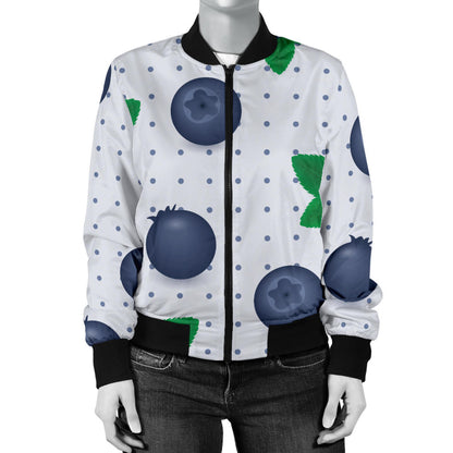 Blueberry Pattern Print Design BB02 Women Bomber Jacket
