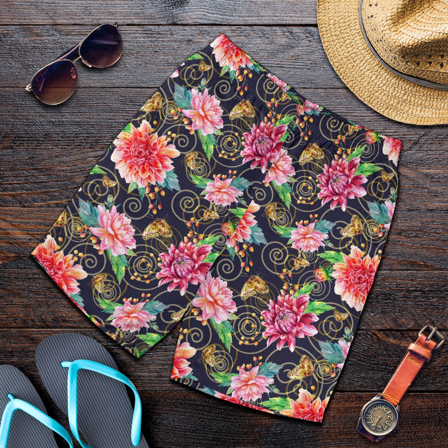Dahlia Pattern Print Design DH02 Mens Shorts