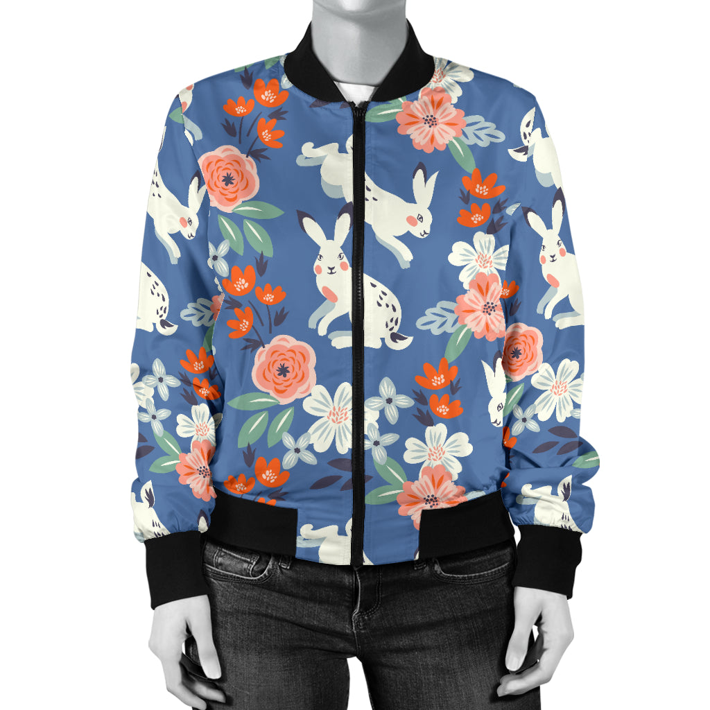Bunny Pattern Print Design 07 Women's Bomber Jacket