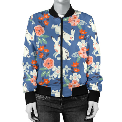 Bunny Pattern Print Design 07 Women's Bomber Jacket