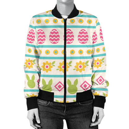 Easter Eggs Pattern Print Design RB016 Women Bomber Jacket