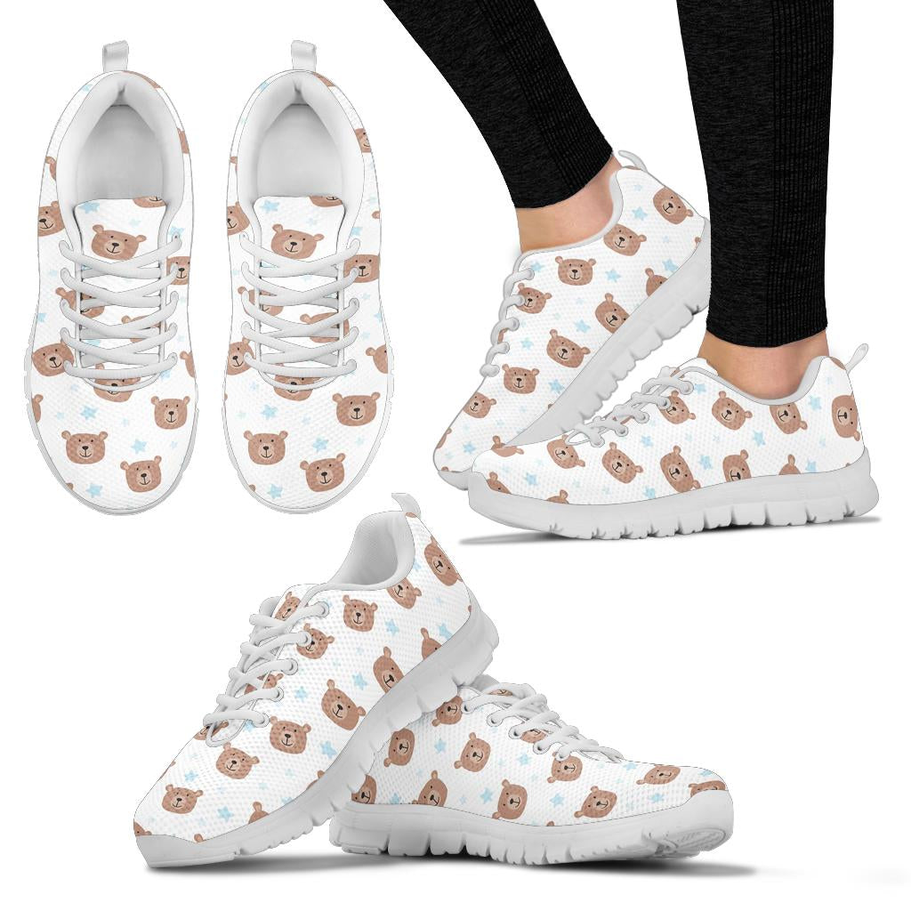 Bear Pattern Print Design BE02 Sneakers White Bottom Shoes