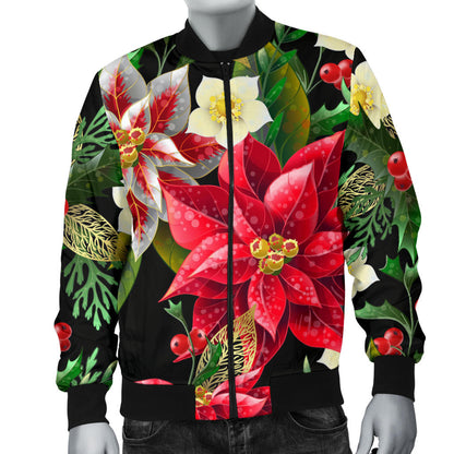 Poinsettia Pattern Print Design POT05 Men Bomber Jacket
