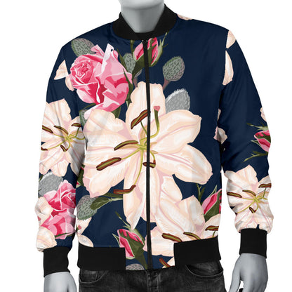 Lily Pattern Print Design LY04 Men Bomber Jacket
