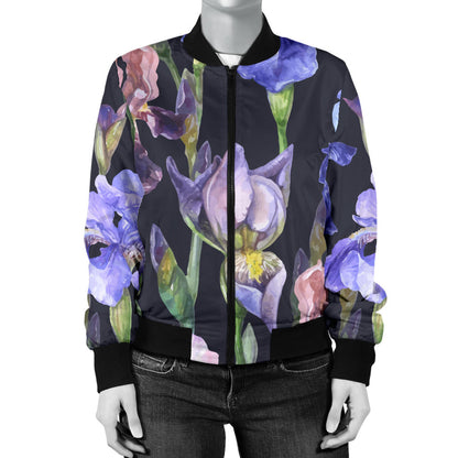 Iris Pattern Print Design IR04 Women Bomber Jacket