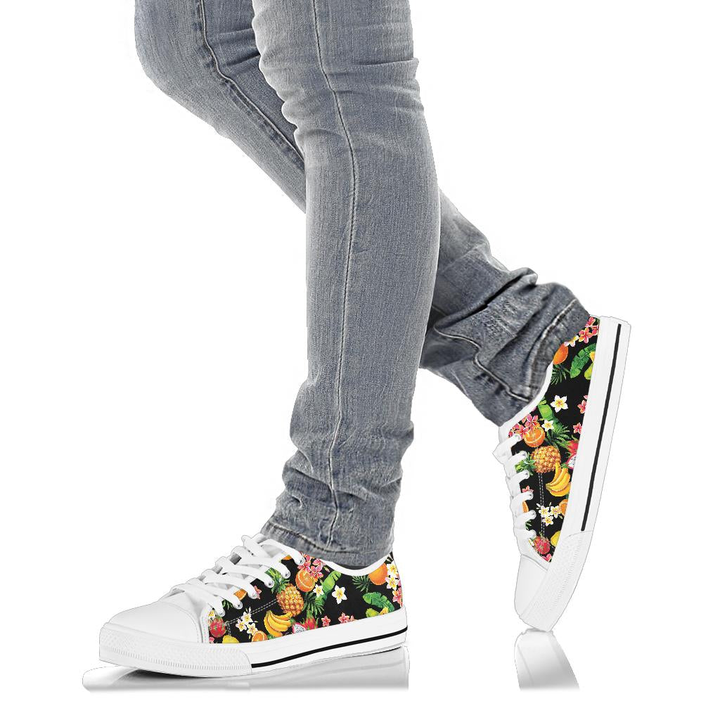 Tropical Fruits Pattern Print Design TF02 White Bottom Low Top Shoes