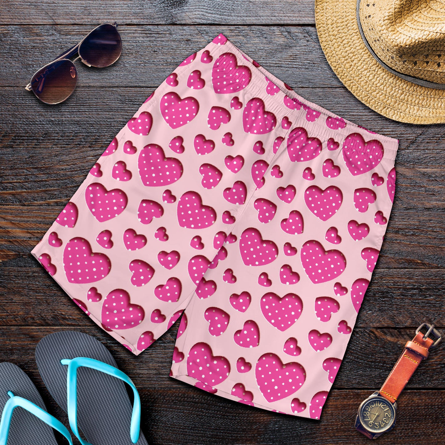 Heart Pink Pattern Print Design HE06 Mens Shorts