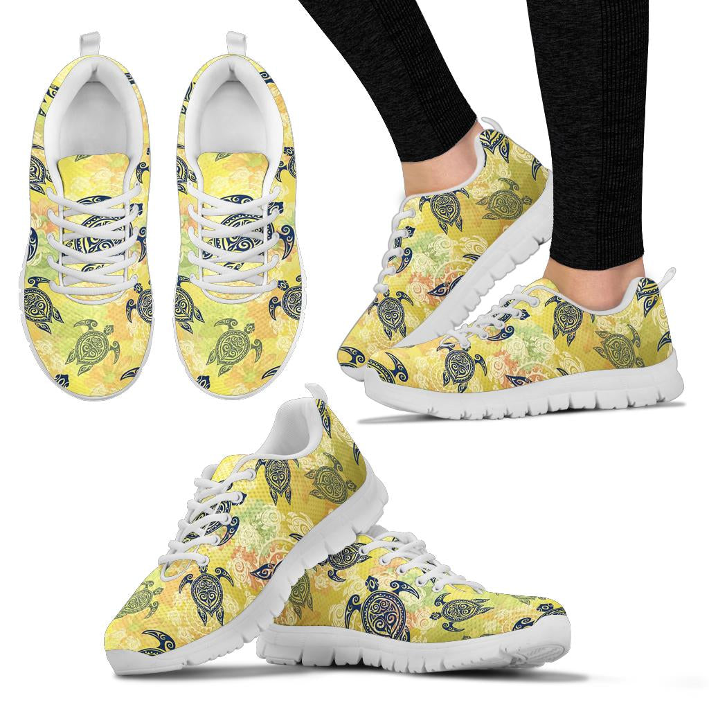 Hawaiian Turtle Tribal Design Print Sneakers White Bottom Shoes