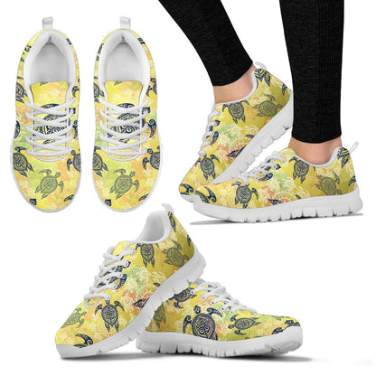 Hawaiian Turtle Tribal Design Print Sneakers White Bottom Shoes