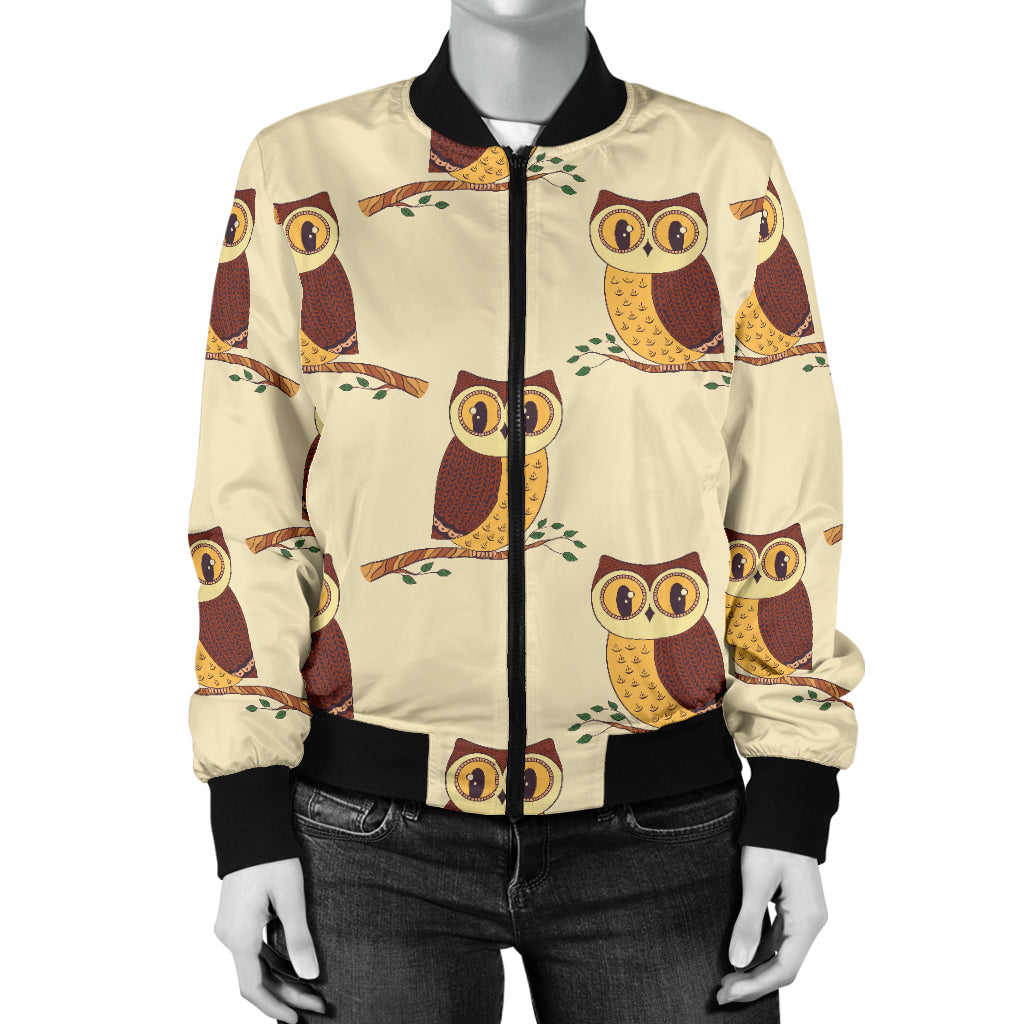 Owl Pattern Print Design A07 Women's Bomber Jacket