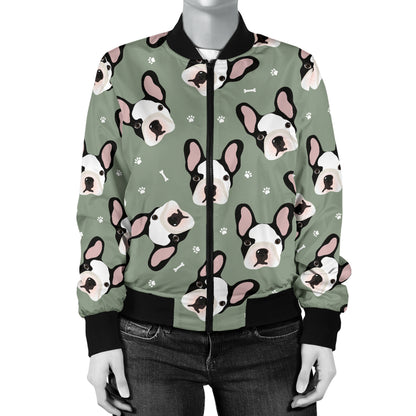 Boston Terrier Pattern Print Design 05 Women's Bomber Jacket