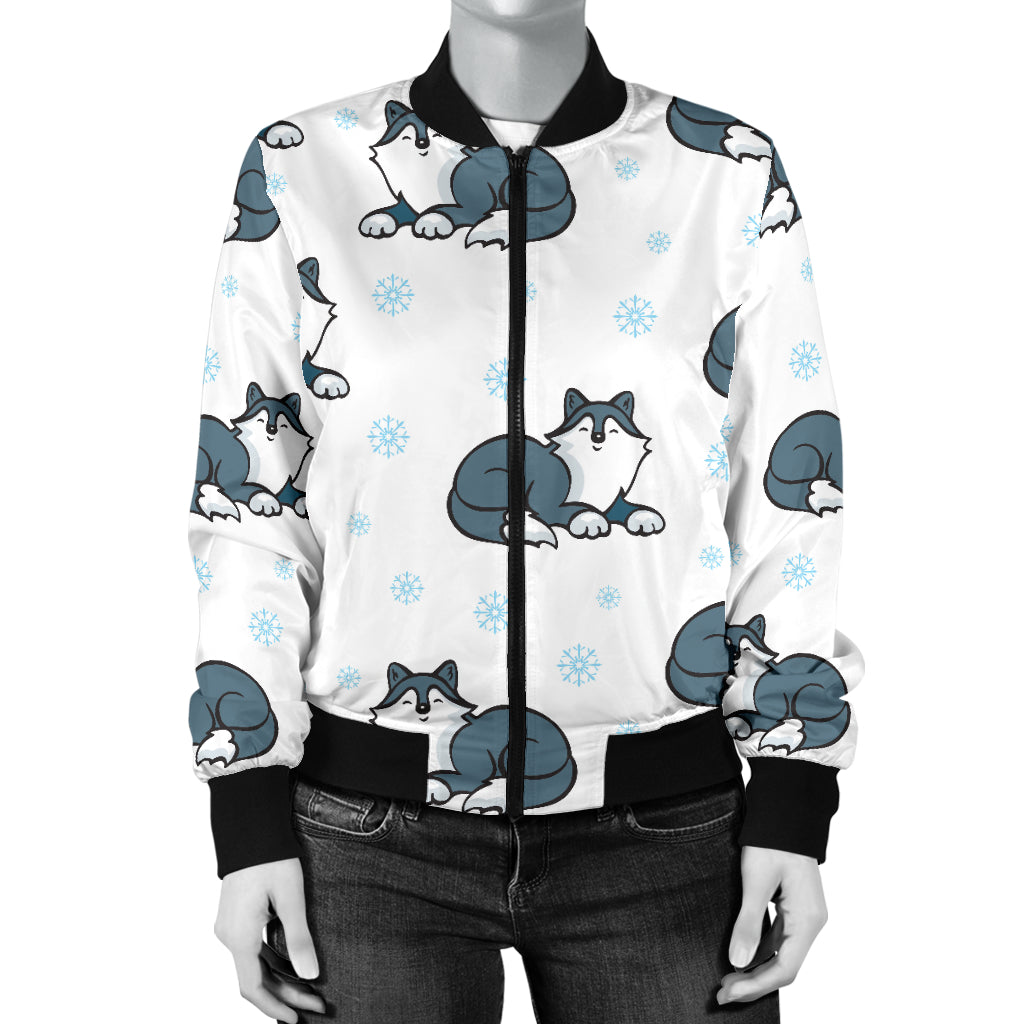 Alaskan Malamute Pattern Print Design 03 Women's Bomber Jacket