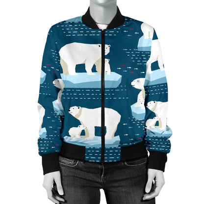 Polar Bear Pattern Print Design PB02 Women Bomber Jacket