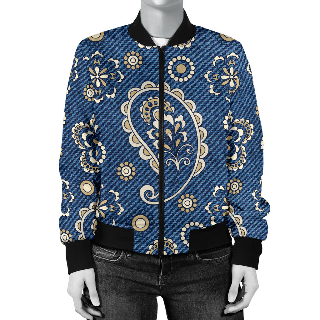 Jean Paisley Pattern Print Design 01 Women's Bomber Jacket