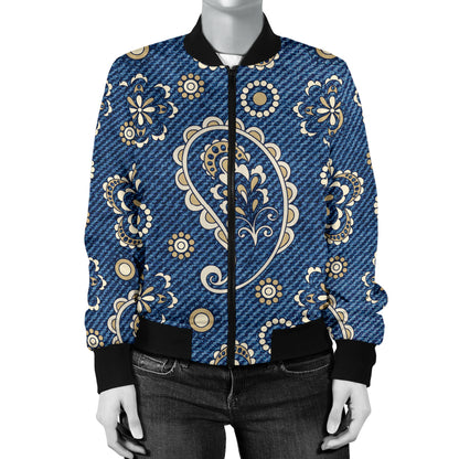 Jean Paisley Pattern Print Design 01 Women's Bomber Jacket