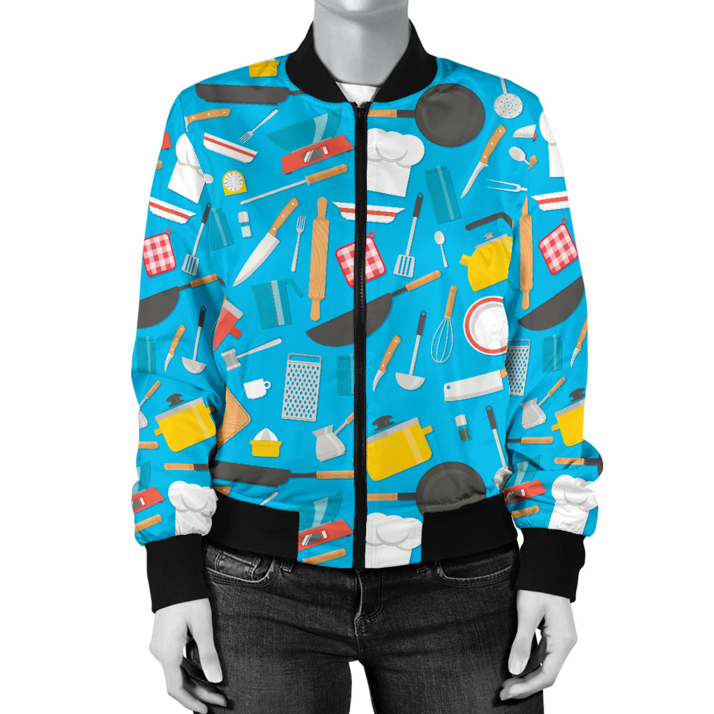 Cooking Kitchen Tools Pattern Print Design 03 Women's Bomber Jacket