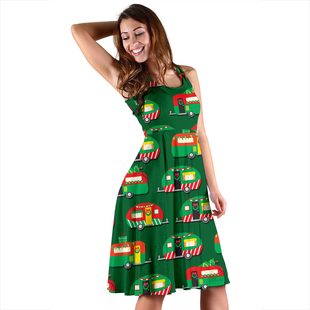 Camper Camping Christmas Themed Print Midi Dress