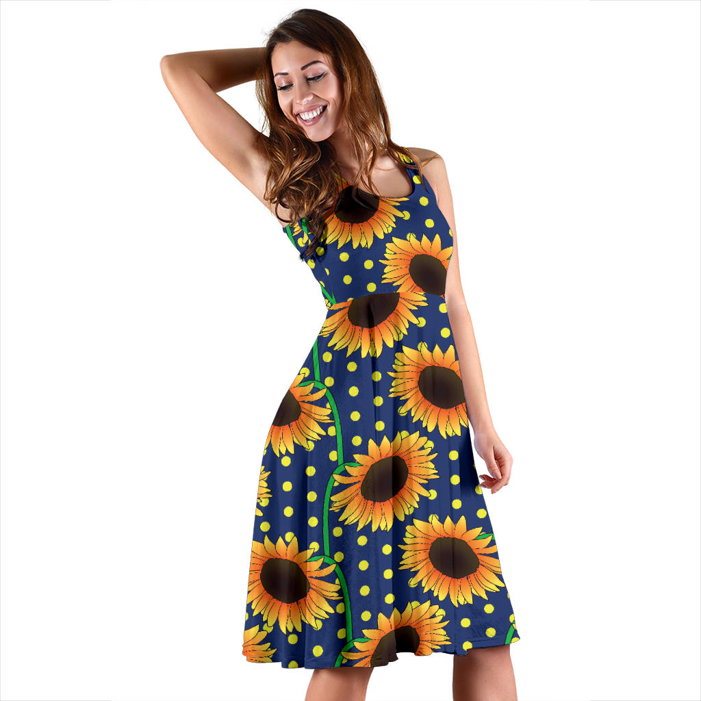 Sunflower Pattern Print Design SF03 Midi Dress