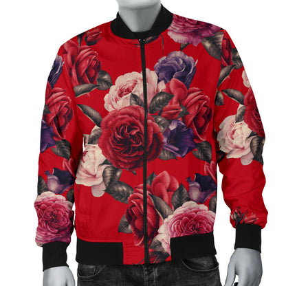 Rose Red Pattern Print Design RO07 Men Bomber Jacket