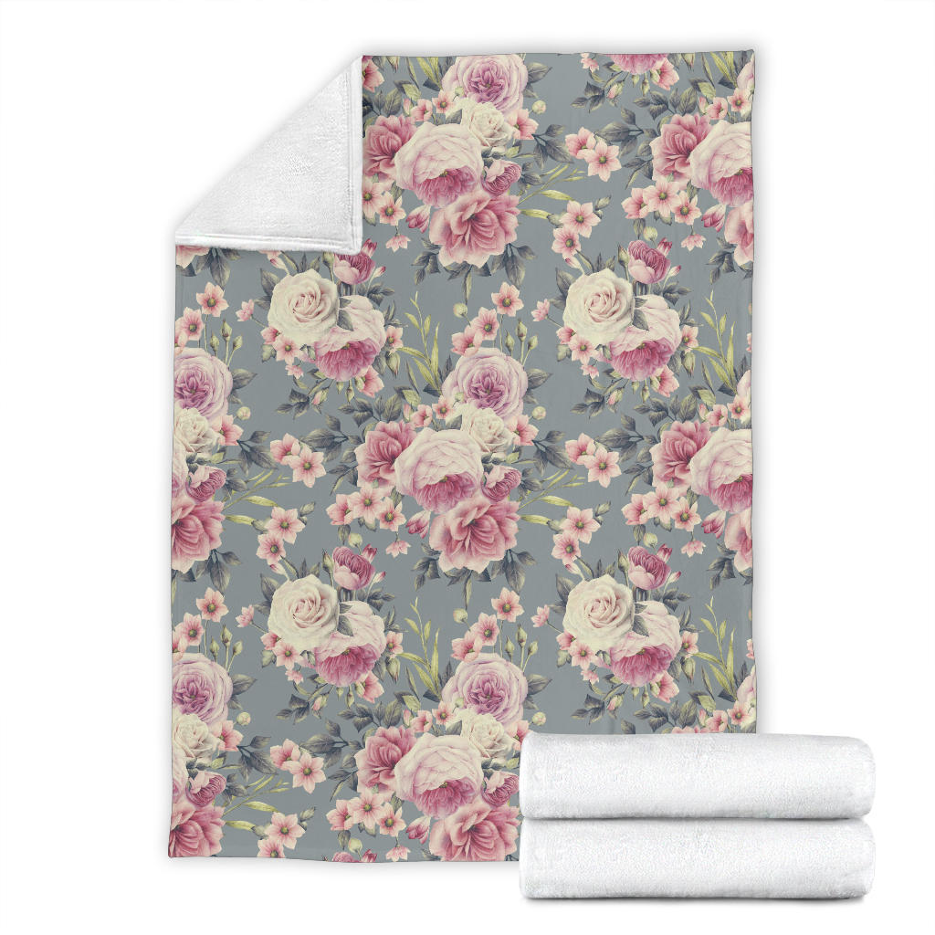 Peony Pattern Print Design PE05 Fleece Blanket