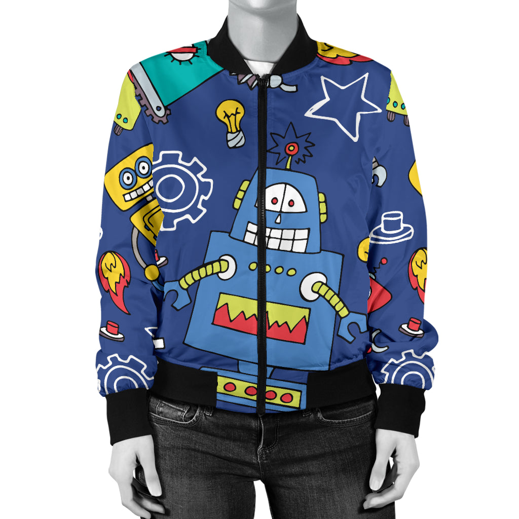 Robot Pattern Print Design A03 Women's Bomber Jacket
