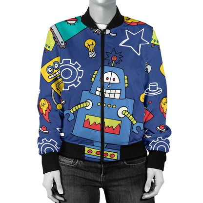 Robot Pattern Print Design A03 Women's Bomber Jacket