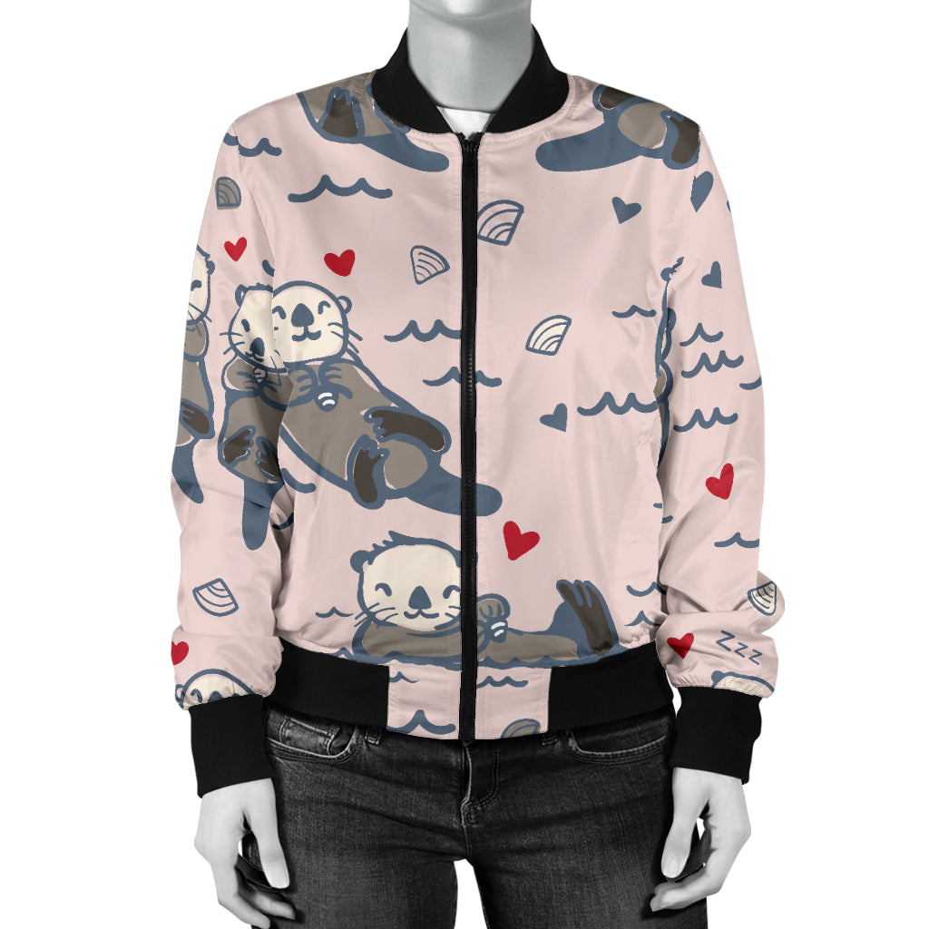 Sea Otter Pattern Print Design 02 Women's Bomber Jacket