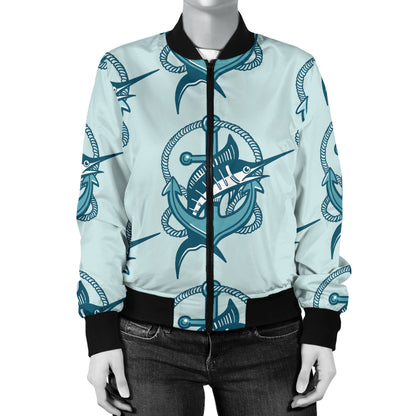 Swordfish Pattern Print Design 03 Women's Bomber Jacket