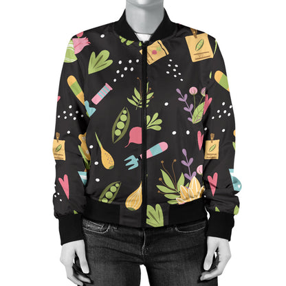 Gardening Pattern Print Design G03 Women Bomber Jacket