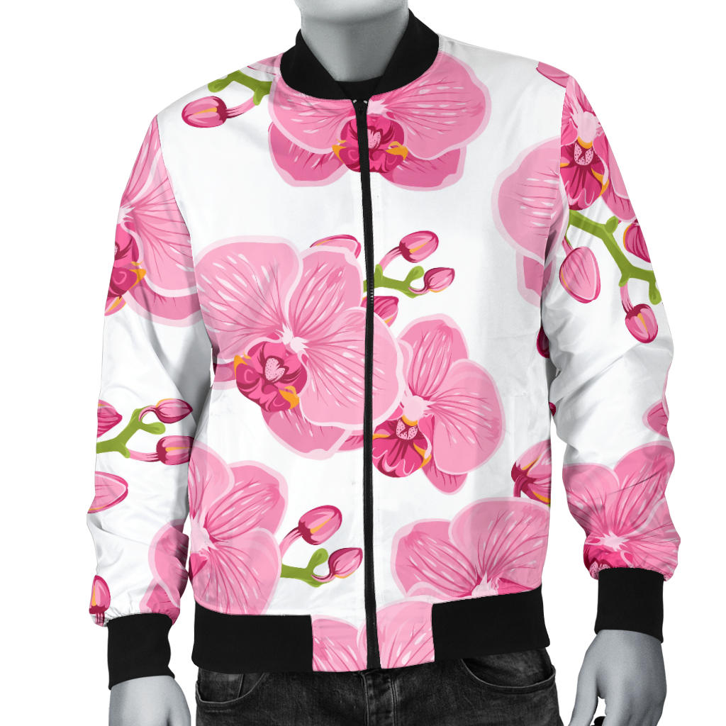 Orchid Pink Pattern Print Design OR07 Men Bomber Jacket