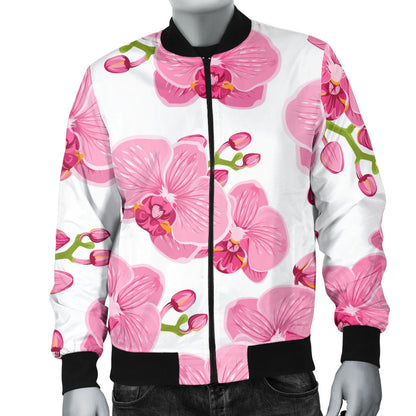 Orchid Pink Pattern Print Design OR07 Men Bomber Jacket