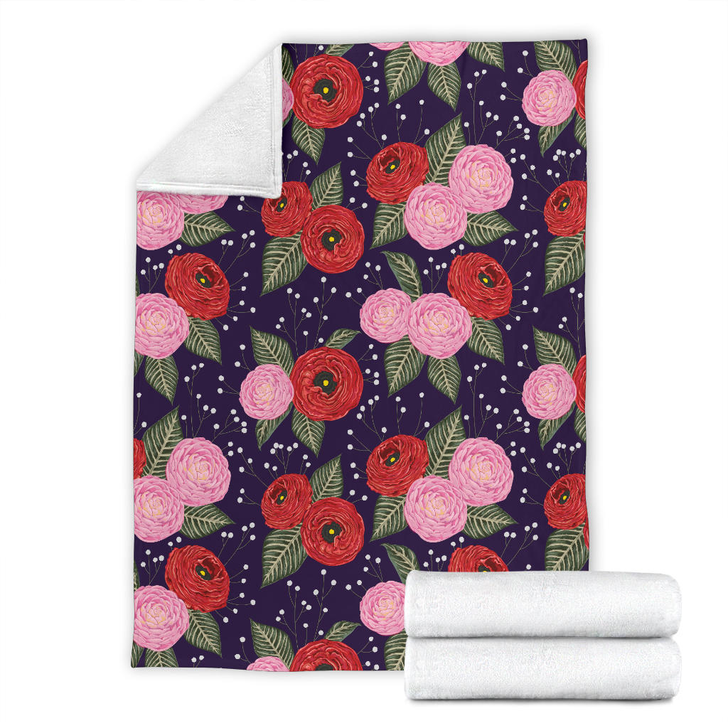Camellia Pattern Print Design CM02 Fleece Blanket