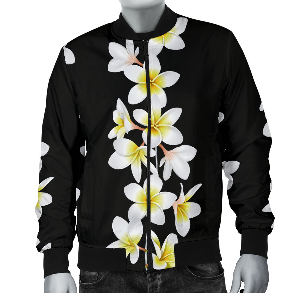 White Plumeria Pattern Print Design PM08 Men Bomber Jacket