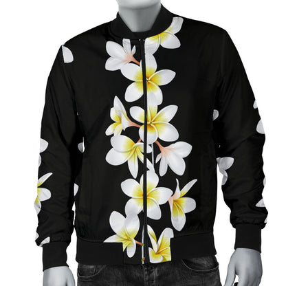 White Plumeria Pattern Print Design PM08 Men Bomber Jacket