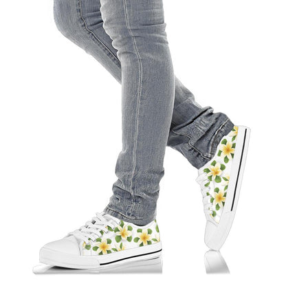 Yellow Plumeria Pattern Print Design PM012 White Bottom Low Top Shoes