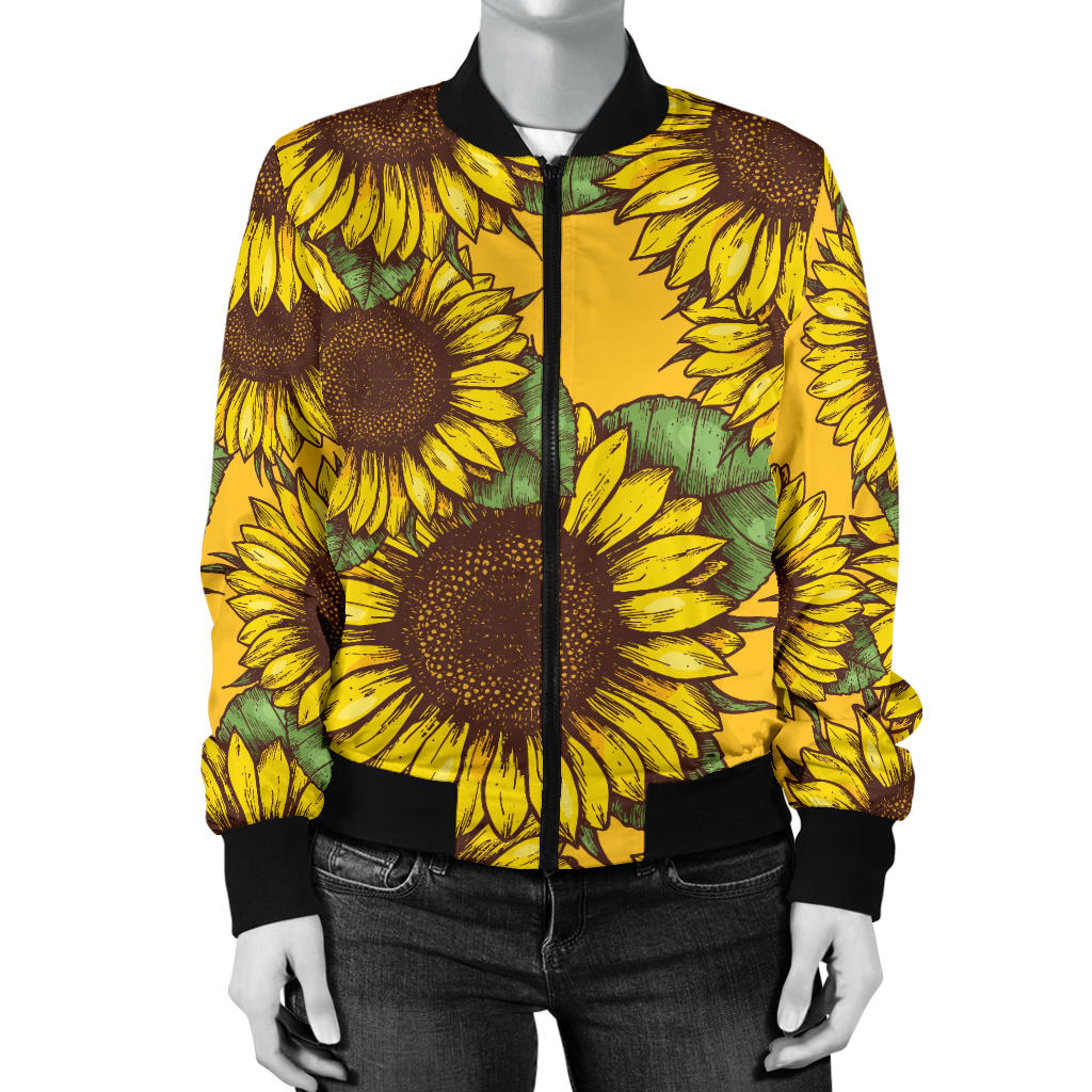 Sunflower Pattern Print Design SF04 Women Bomber Jacket