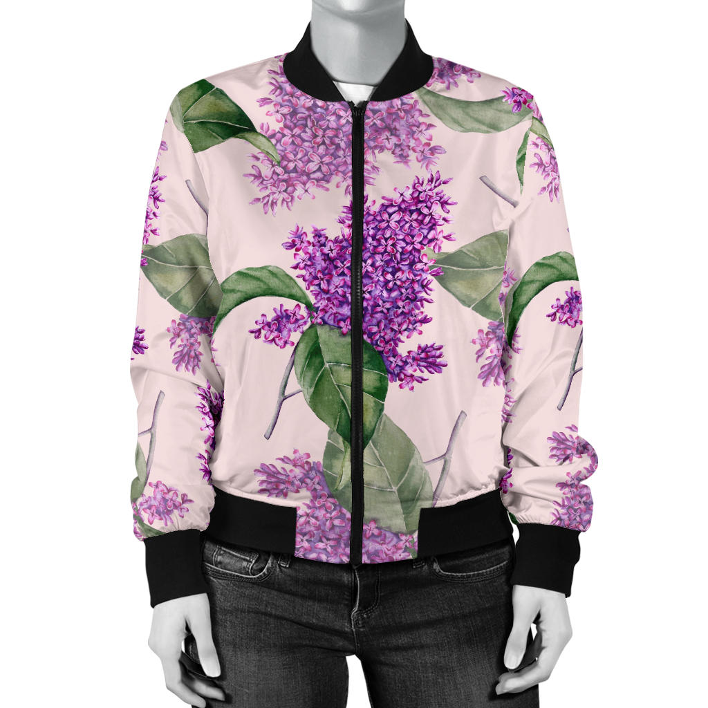 Lilac Pattern Print Design LI02 Women Bomber Jacket