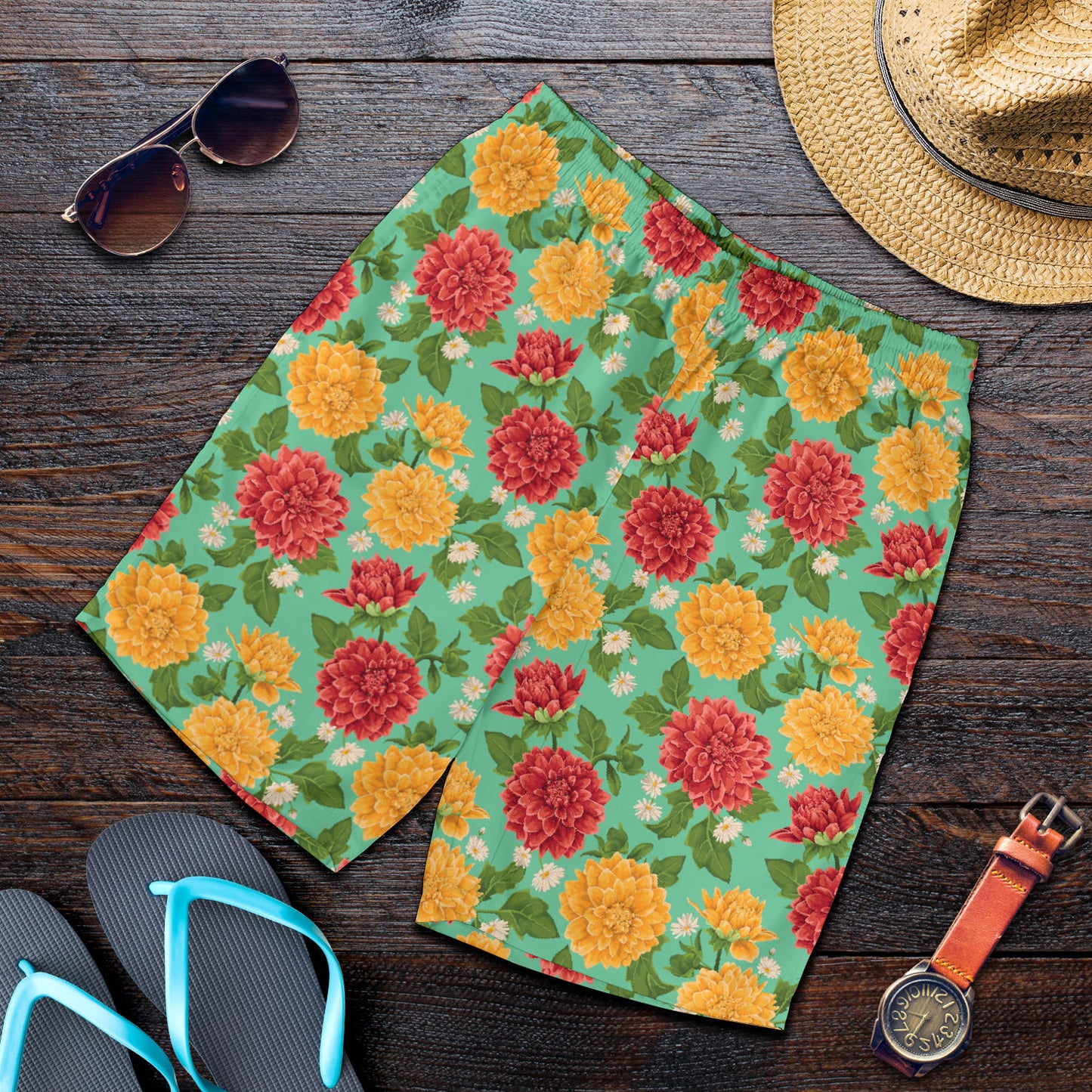 Dahlia Pattern Print Design DH011 Mens Shorts