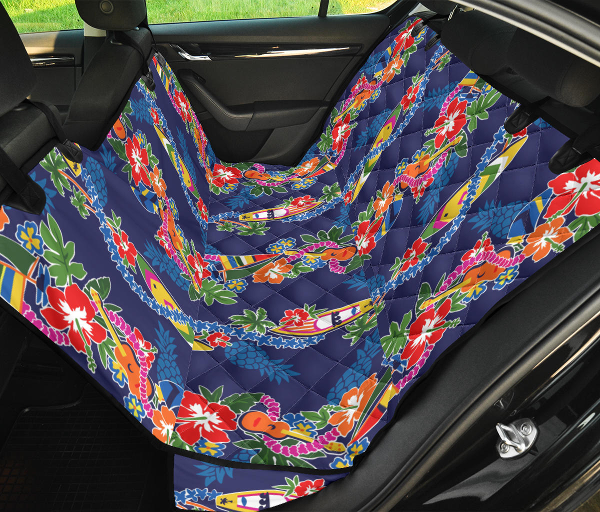 Hawaiian Themed Pattern Print Design H04 Rear Dog  Seat Cover