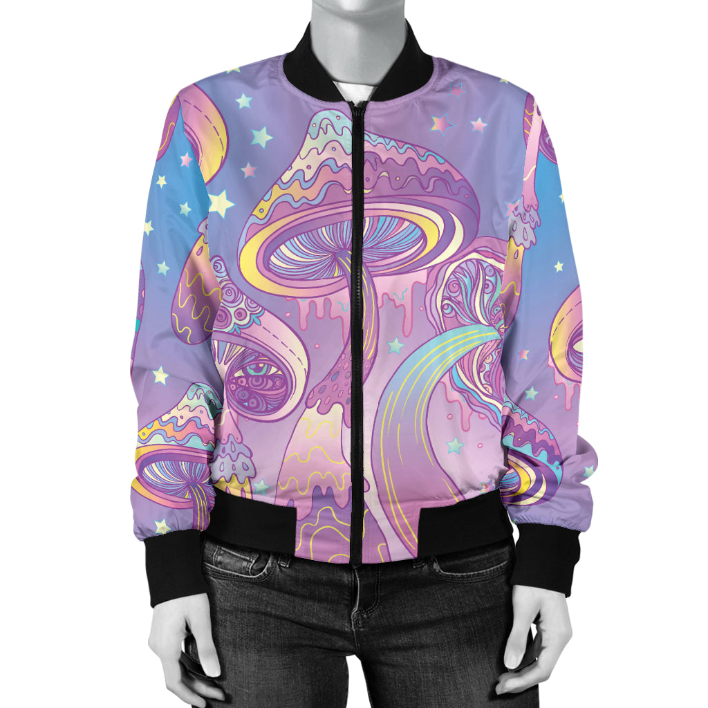 Psychedelic Mushroom Pattern Print Design A01 Women's Bomber Jacket