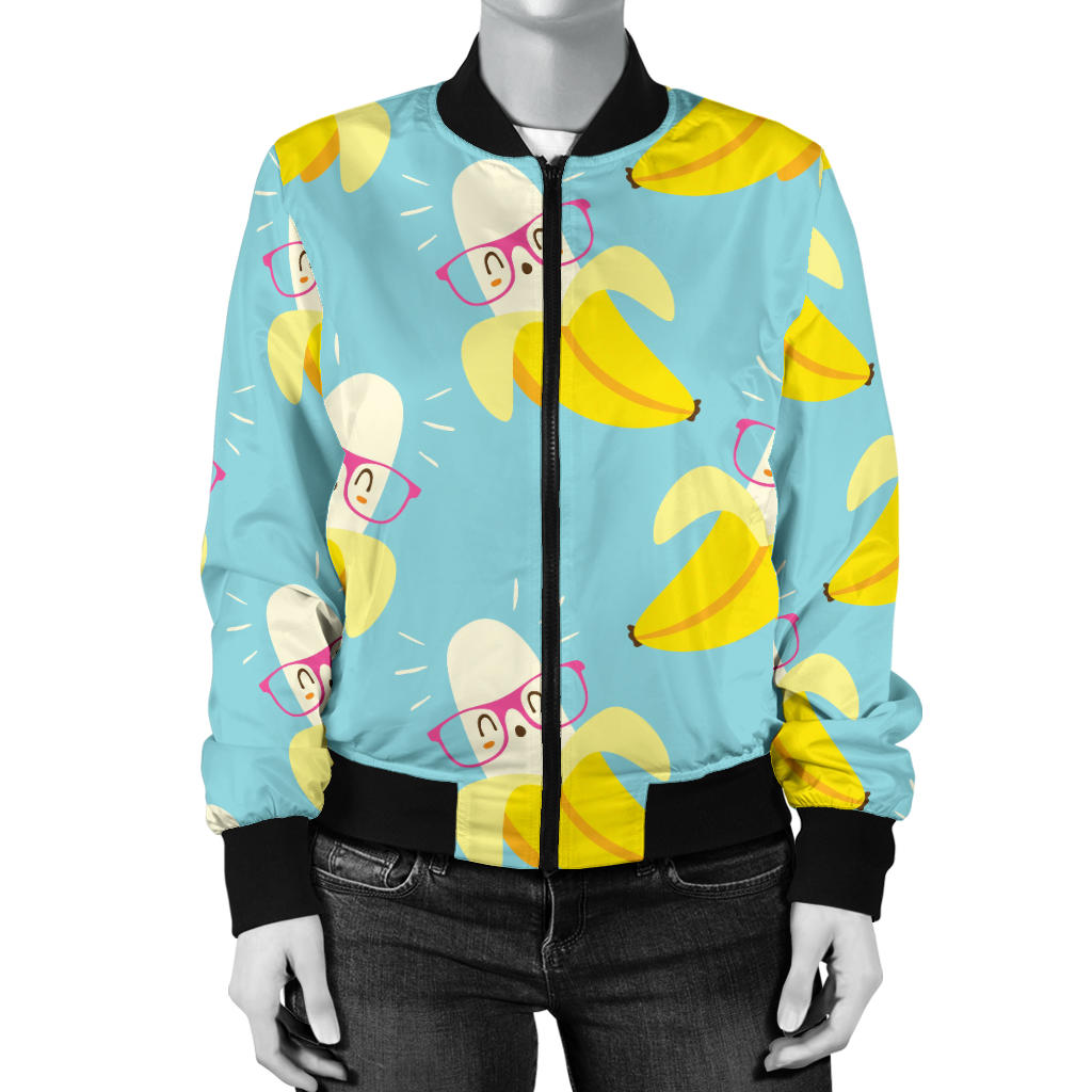 Banana Pattern Print Design BA07 Women Bomber Jacket